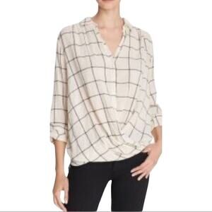 Trovata Birds of Paradis 100% Cotton Windowpane Twist Hem Plaid Shirt Size Small